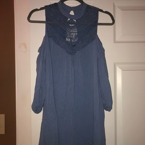 blue lavender dress w/ off the shoulder sleeves!